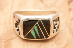 Calvin Begay Acoma Jet Sterling Silver Ring